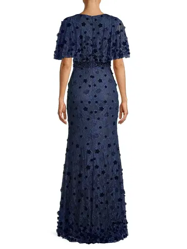 Mac Duggal Women's Floral Embellished V-Neck Gown - Midnight - Size 18 | Thumbnail 5 Mac Duggal Women's Floral Embellished V-Neck Gown - Midnight - Size 18 | Thumbnail 5