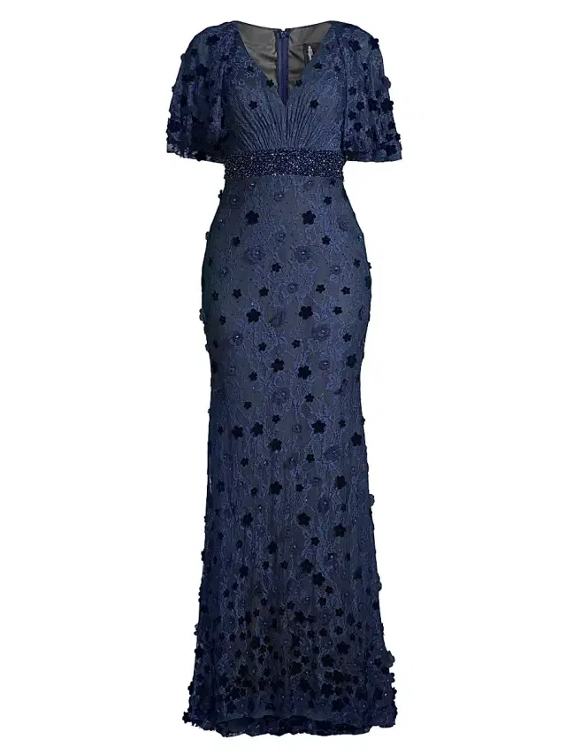 Mac Duggal Women's Floral Embellished V-Neck Gown - Midnight