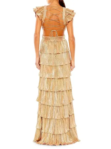 Mac Duggal Women's Ieena Metallic Tiered Gown - Gold - Size 16 | Thumbnail 2