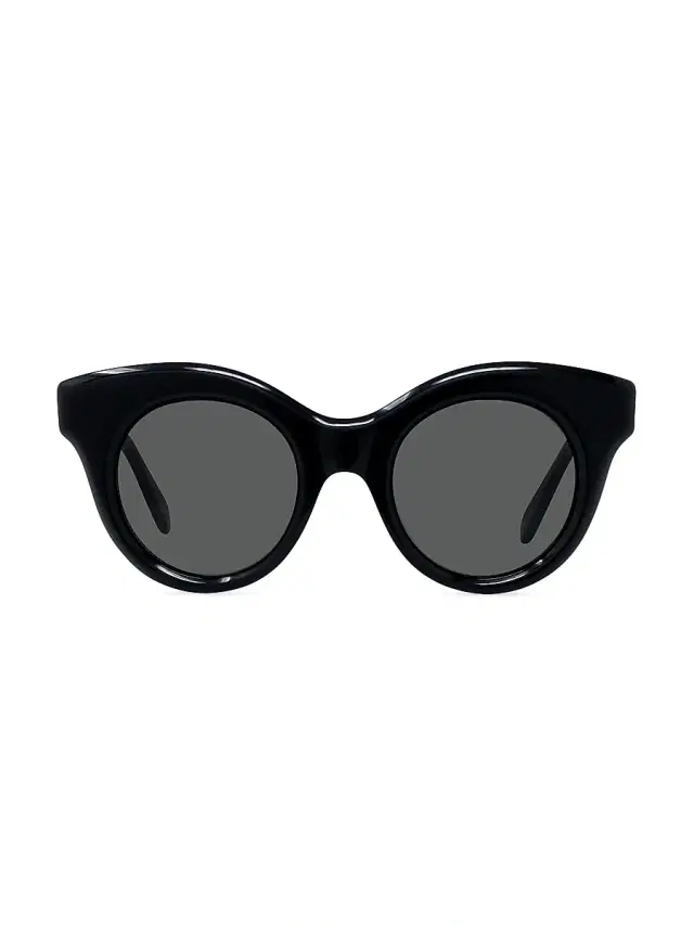 LOEWE Women's Curvy 49MM Round Sunglasses - Shiny Black Smoke