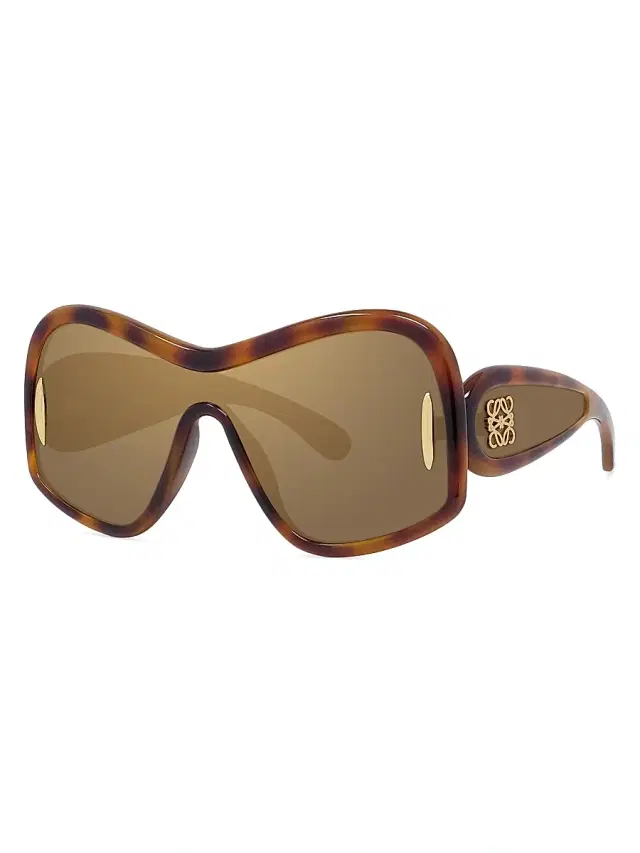 Women's Fashion 144MM Mask Sunglasses - Dark Havana Brown Mirror Women's Fashion 144MM Mask Sunglasses - Dark Havana Brown Mirror