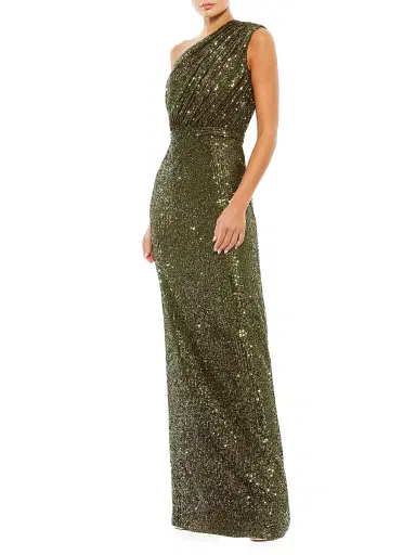 Mac Duggal Women's Sequined Ruched One-Shoulder Gown - Olive | Thumbnail 1