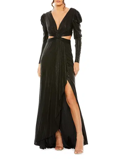Mac Duggal Women's Ieena Foile Jersey Open-Back Gown | Thumbnail 2