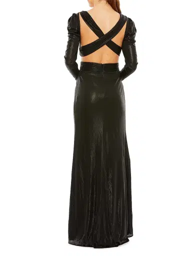 Mac Duggal Women's Ieena Foile Jersey Open-Back Gown | Thumbnail 3