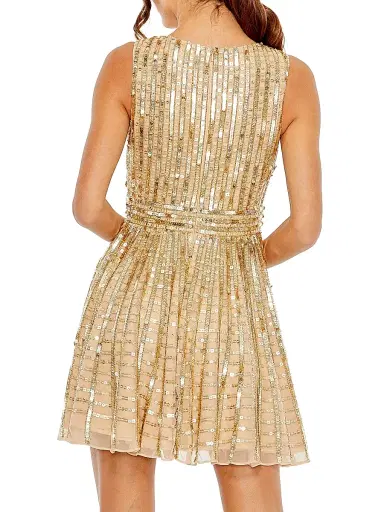 Mac Duggal Women's Sequined V-Neck A-Line Minidress - Beige Gold | Thumbnail 3