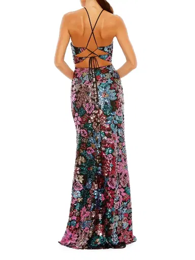 Mac Duggal Women's Floral Sequined Cut-Out Halter Gown | Thumbnail 3 Mac Duggal Women's Floral Sequined Cut-Out Halter Gown | Thumbnail 3