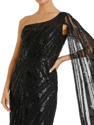 Mac Duggal Women's Asymmetric Sequined Gown - Black - Size 16 | Thumbnail 5 Mac Duggal Women's Asymmetric Sequined Gown - Black - Size 16 | Thumbnail 5