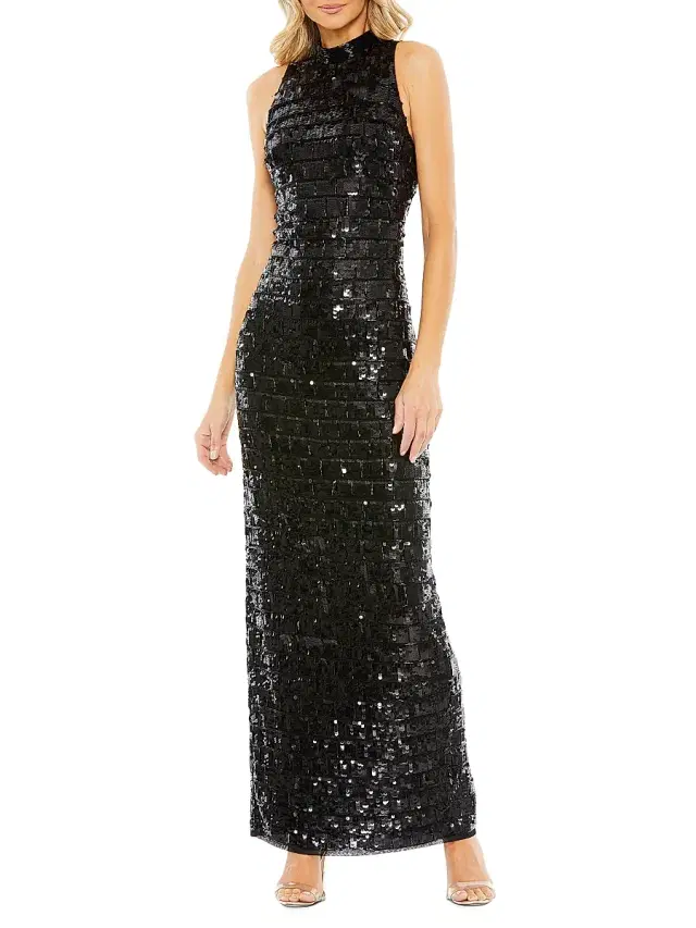 Women's Sequin Grid Column Gown - Taupe Women's Sequin Grid Column Gown - Taupe