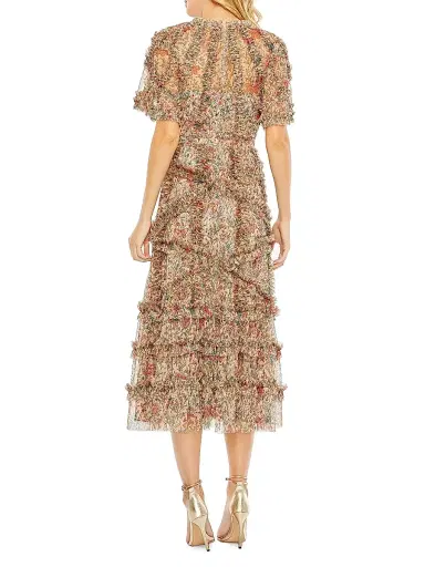 Mac Duggal Women's Ruffled Floral Mesh Midi-Dress - Beige Multi - Size 18 | Thumbnail 2 Mac Duggal Women's Ruffled Floral Mesh Midi-Dress - Beige Multi - Size 18 | Thumbnail 2