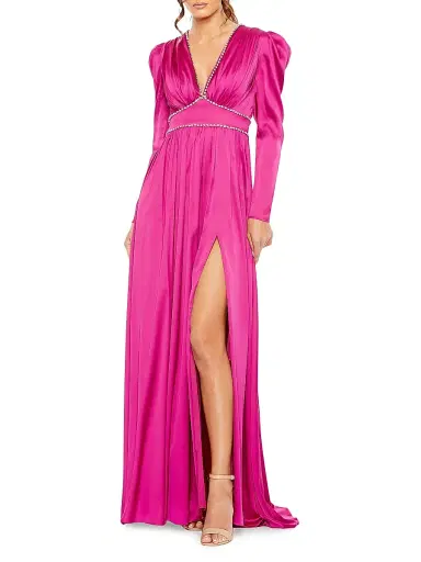 Mac Duggal Women's Ieena Satin Embellished Empire Gown - Magenta | Thumbnail 1