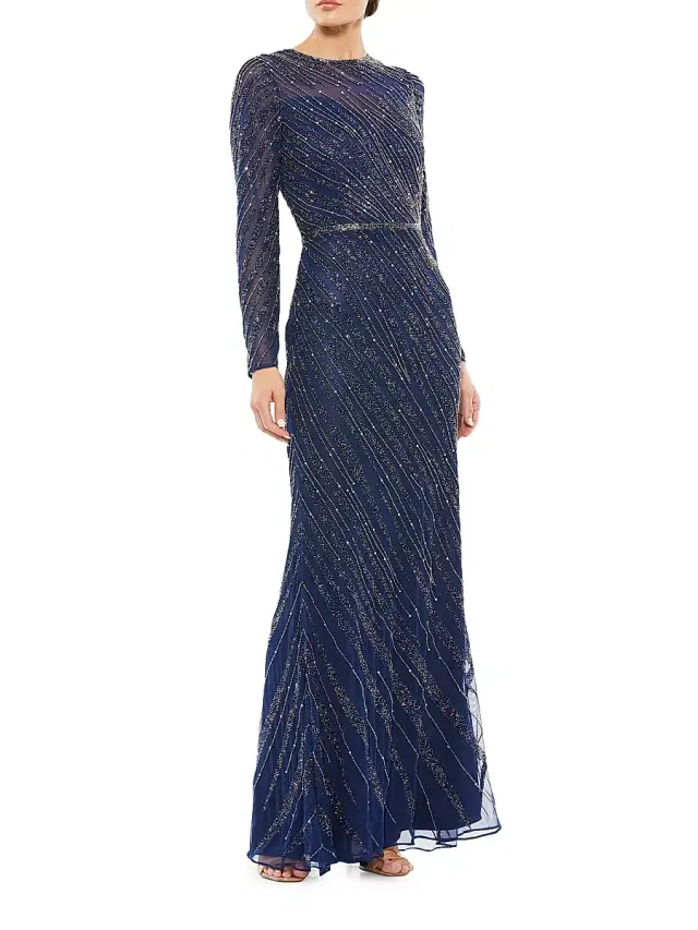 Mac Duggal Women's Sequin Long-Sleeve Gown - Midnight