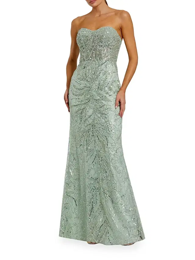 Women's Embellished Strapless Gown - Jade