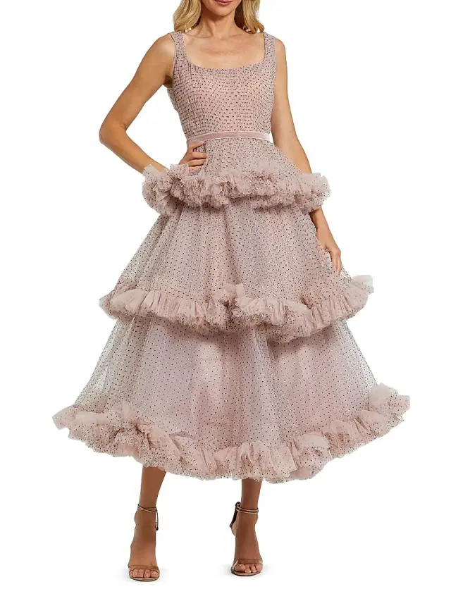 Mac Duggal Women's Polka Dot Ruffle Tulle Cocktail Dress - Blush
