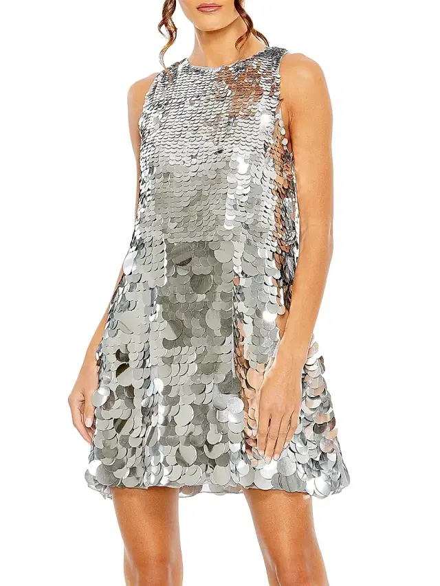 Mac Duggal Women's Sequined Trapeze Minidress - Silver