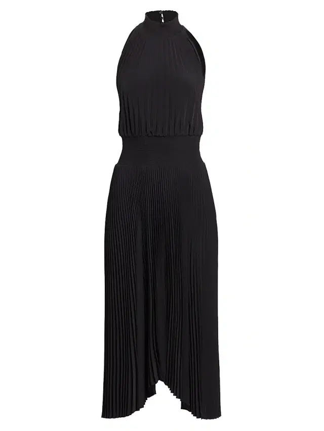 Women's Renzo Plissé Halter Midi Dress - Black