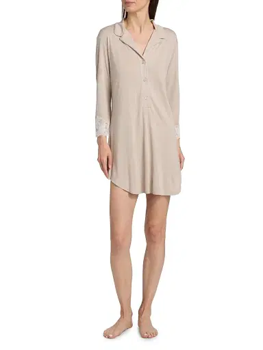 Natori Women's Lux Shangri-La Sleepshirt - Heather Cashmere Ivory - Size XL | Thumbnail 3 Natori Women's Lux Shangri-La Sleepshirt - Heather Cashmere Ivory - Size XL | Thumbnail 3