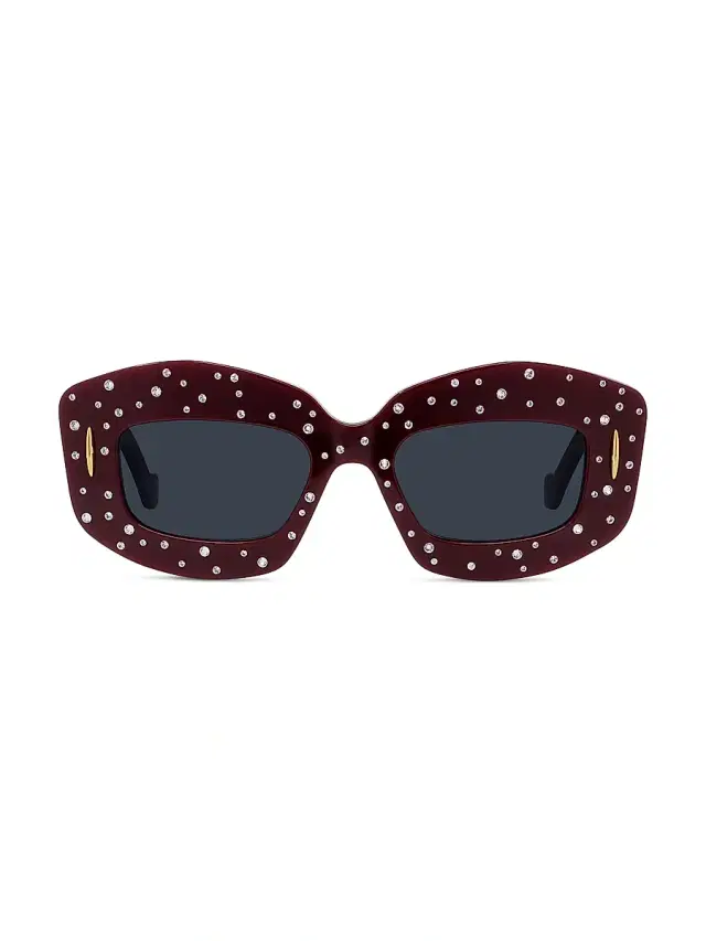 LOEWE Women's Anagram 49MM Crystal Rectangular Sunglasses - Shiny Opaline Strass Smoke