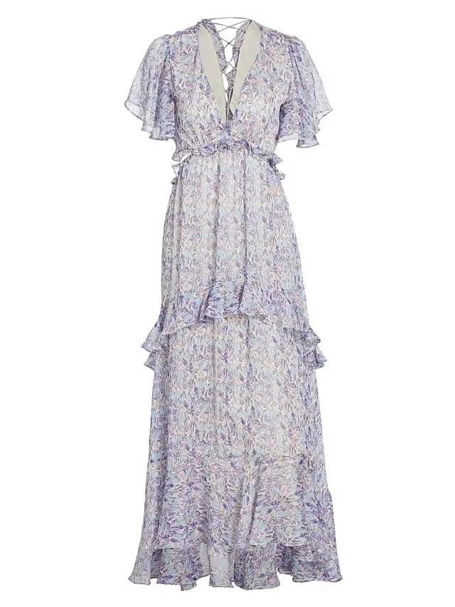 ASTR The Label Women's Cherli Floral Tiered Maxi Dress - Purple Blue Floral