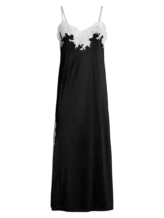 Women's Contrast Lace-Trim Nightdress - Black