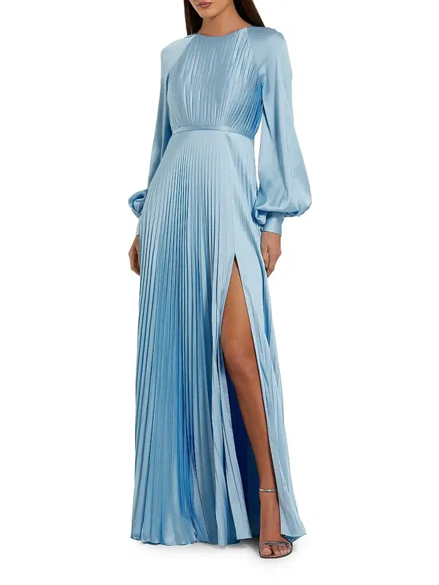 Mac Duggal Women's Ieena Pleated A-Line Chiffon Gown - Ice Blue