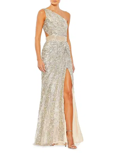 Mac Duggal Women's Sequined One-Shoulder Lace-Up Gown - Lilac - Size 12 | Thumbnail 2
