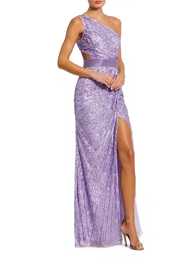 Mac Duggal Women's Sequined One-Shoulder Lace-Up Gown - Lilac - Size 12 | Thumbnail 1