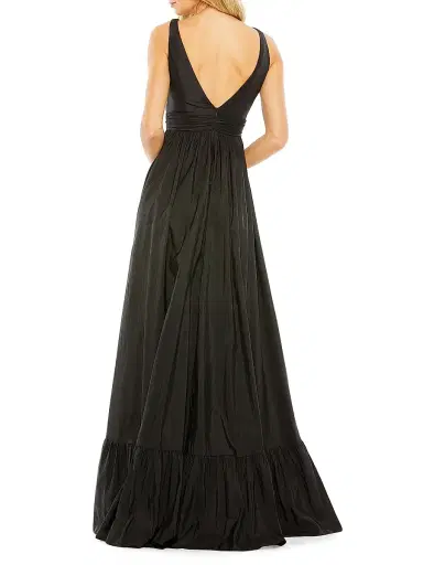 Mac Duggal Women's Satin Flounce V-Neck Gown - Black | Thumbnail 2 Mac Duggal Women's Satin Flounce V-Neck Gown - Black | Thumbnail 2