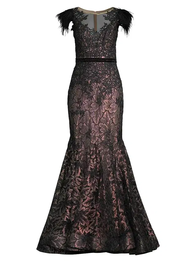 Mac Duggal Women's Velvet Floral Applique Mermaid Gown - Black