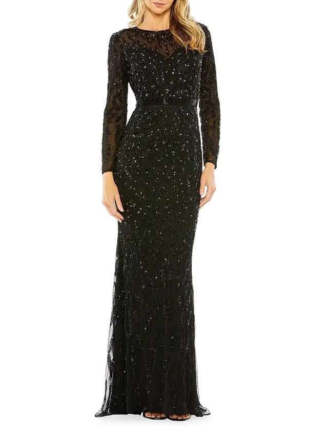 Mac Duggal Women's Illusion Sequin Gown - Black