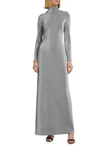 Rosetta Getty Women's Metallic Lurex Turtleneck Maxi Dress - Silver | Thumbnail 2