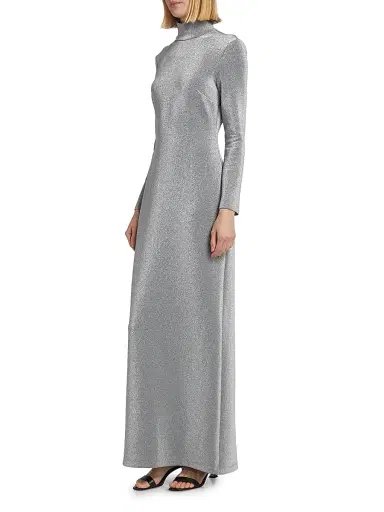 Rosetta Getty Women's Metallic Lurex Turtleneck Maxi Dress - Silver | Thumbnail 3