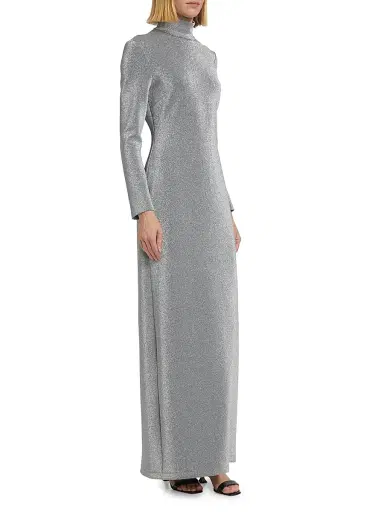 Rosetta Getty Women's Metallic Lurex Turtleneck Maxi Dress - Silver | Thumbnail 4