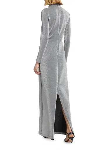 Rosetta Getty Women's Metallic Lurex Turtleneck Maxi Dress - Silver | Thumbnail 5