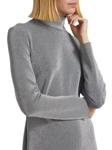 Rosetta Getty Women's Metallic Lurex Turtleneck Maxi Dress - Silver | Thumbnail 6