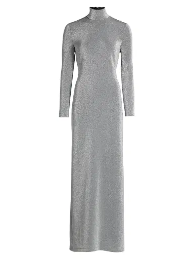 Rosetta Getty Women's Metallic Lurex Turtleneck Maxi Dress - Silver | Thumbnail 1