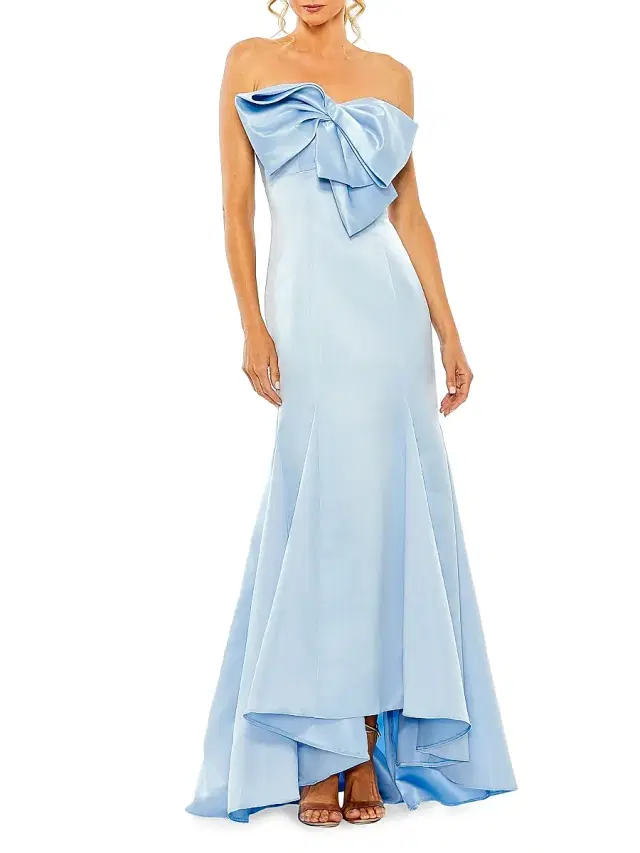 Women's Satin Strapless Bow Mermaid Gown - Powder Blue