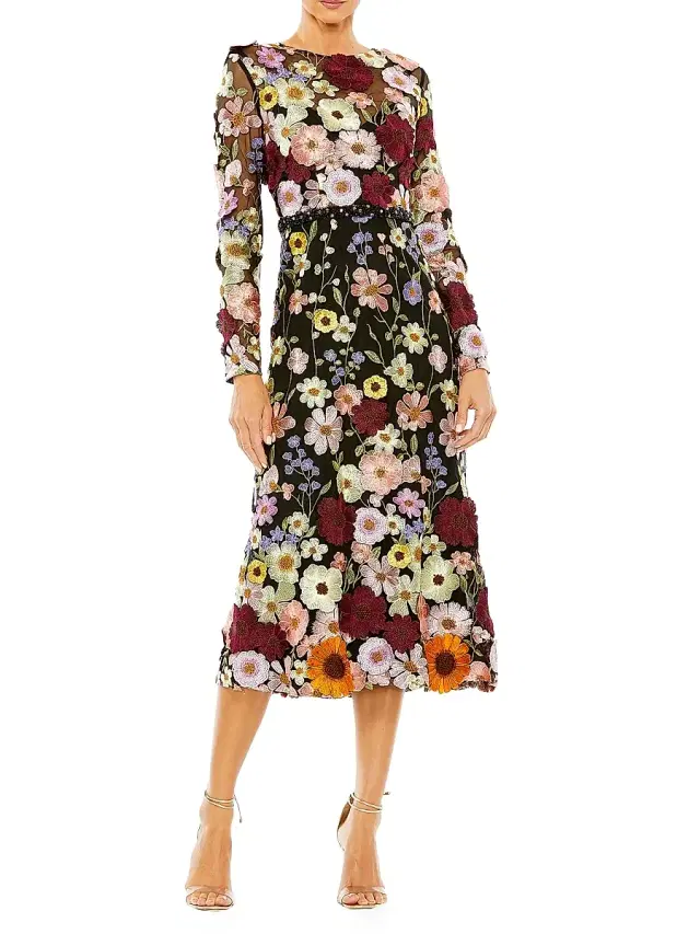 Women's Mac Floral Embroidered Midi-Dress - Black Multi