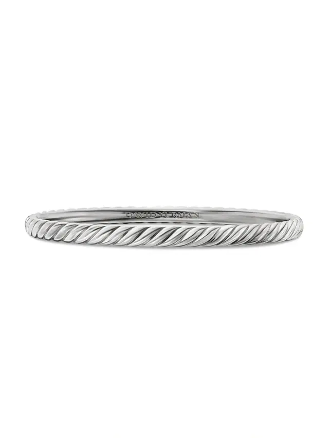 Women's Sculpted Cable Bangle Bracelet in 18K White Gold - White Gold