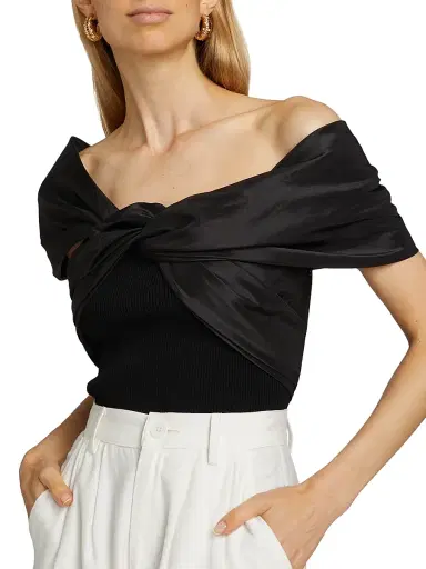 SIMKHAI Women's Celiana Twist Rib-Knit Combo Top - Black | Thumbnail 6 SIMKHAI Women's Celiana Twist Rib-Knit Combo Top - Black | Thumbnail 6
