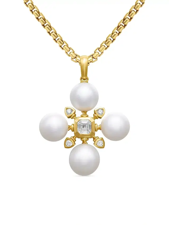 Women's Renaissance Pearl Pendant in 18K Yellow Gold with Pearls and Diamonds, 29.4mm - South Sea White Pearl Women's Renaissance Pearl Pendant in 18K Yellow Gold with Pearls and Diamonds, 29.4mm - South Sea White Pearl