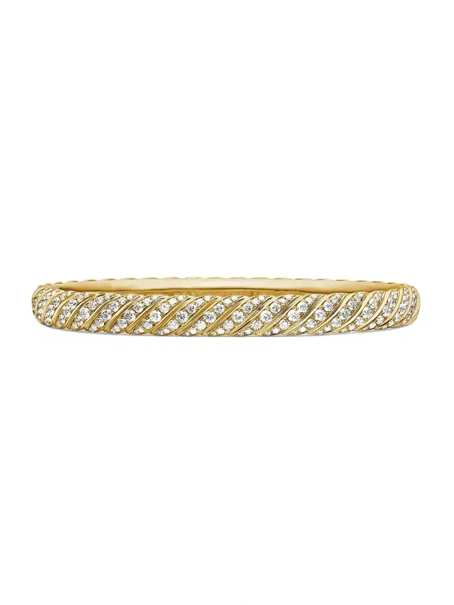 Women's Sculpted Cable Bangle Bracelet in 18K Yellow Gold - Diamond