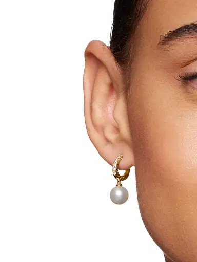 David Yurman Women's Pearl and Pavé Drop Earrings in 18K Yellow Gold with Pearls and Diamonds, 15.6mm - Pearl | Thumbnail 2