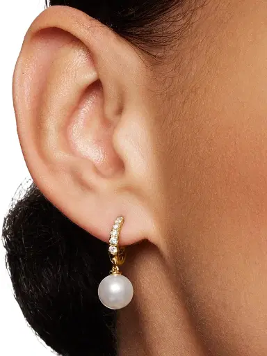 David Yurman Women's Pearl and Pavé Drop Earrings in 18K Yellow Gold with Pearls and Diamonds, 15.6mm - Pearl | Thumbnail 3