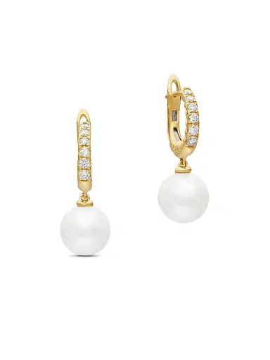 David Yurman Women's Pearl and Pavé Drop Earrings in 18K Yellow Gold with Pearls and Diamonds, 15.6mm - Pearl | Thumbnail 4