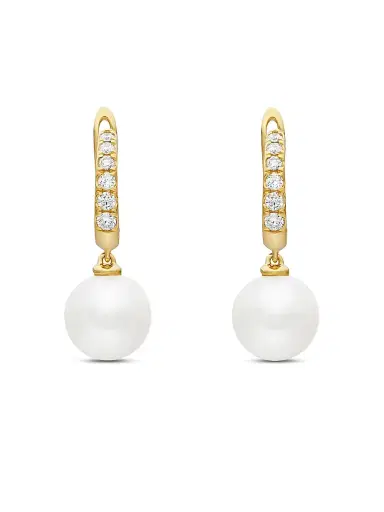 David Yurman Women's Pearl and Pavé Drop Earrings in 18K Yellow Gold with Pearls and Diamonds, 15.6mm - Pearl | Thumbnail 1