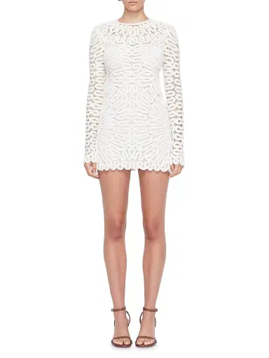 Simkhai Women's McCall Crocheted Long-Sleeve Minidress - White - Size 0 | Thumbnail 2 Simkhai Women's McCall Crocheted Long-Sleeve Minidress - White - Size 0 | Thumbnail 2