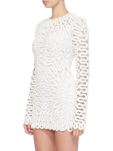 Simkhai Women's McCall Crocheted Long-Sleeve Minidress - White - Size 0 | Thumbnail 4 Simkhai Women's McCall Crocheted Long-Sleeve Minidress - White - Size 0 | Thumbnail 4