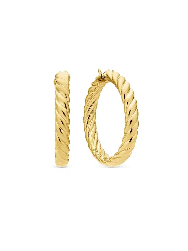 Women's Sculpted Cable Hoop Earrings In 18K Yellow Gold - Gold