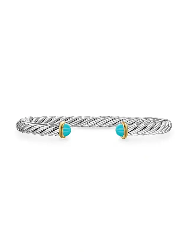 Men's Cable Cuff Bracelet in Sterling Silver - Turquoise