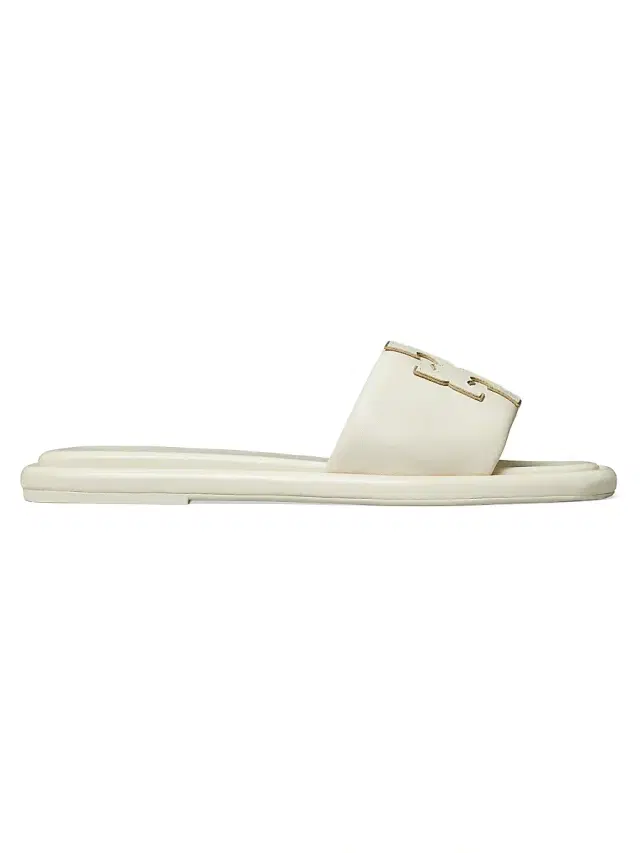 Women's Double-T Monogram Padded Leather Slide Sandals - Cream Women's Double-T Monogram Padded Leather Slide Sandals - Cream